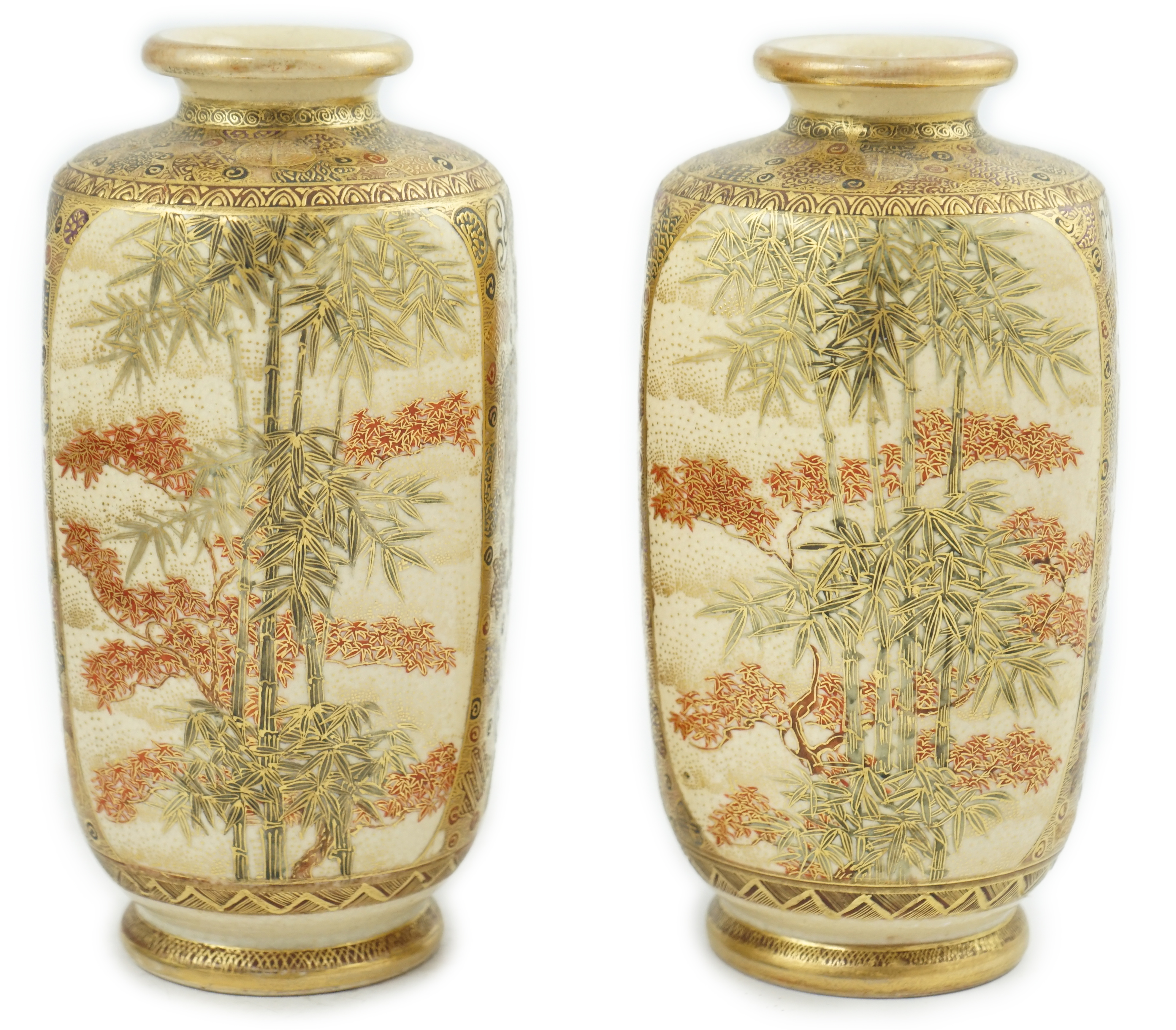 A pair of Japanese Satsuma hexagonal vases, signed ?Kozan, early 20th century